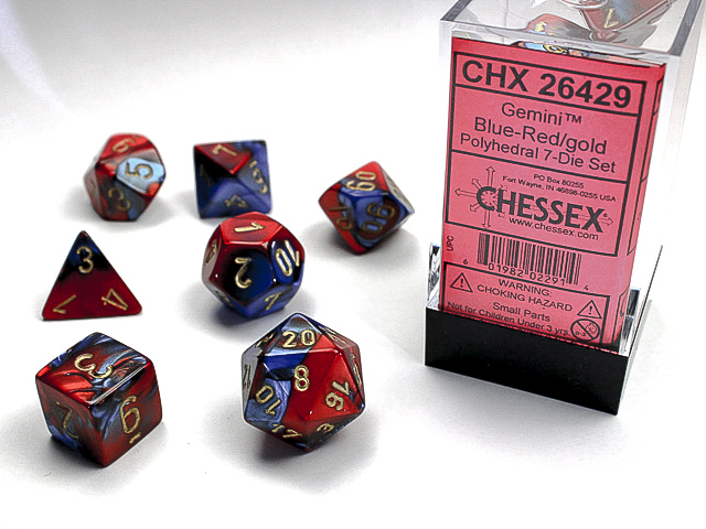 Set de 7 dés - Bleu-Rouge/Or chessex