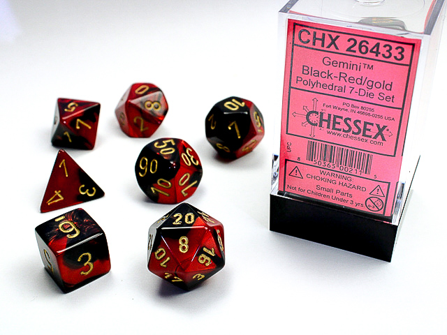 Set de 7 dés - Noir-Rouge/Or chessex