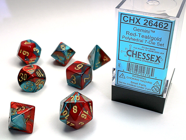 Set de 7 dés - Rouge-Sarcelle/Or chessex