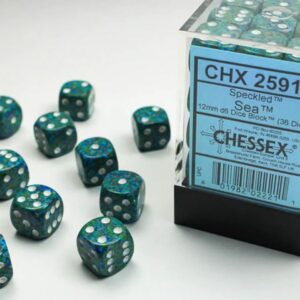Set de 36 dés 6 faces Sea Bleu-Vert/Blanc granite