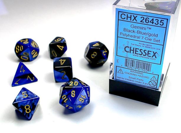 Set de 7 dés - Noir-Bleu/Or