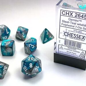 Set de 7 dés - Acier-Sarcelle/Blanc