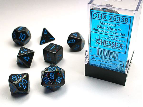Set de 7 dés - Noir/Blue Stars