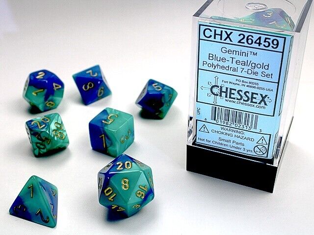 Set de 7 dés - Bleu-Sarcelle/Or
