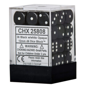 Set de 36 dés 6 Noir/Blanc opaque