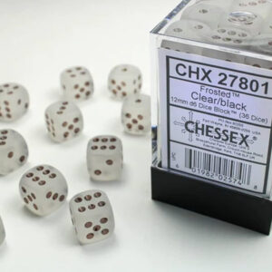Set de 36 dés 6 faces Clair/Noir Frosted